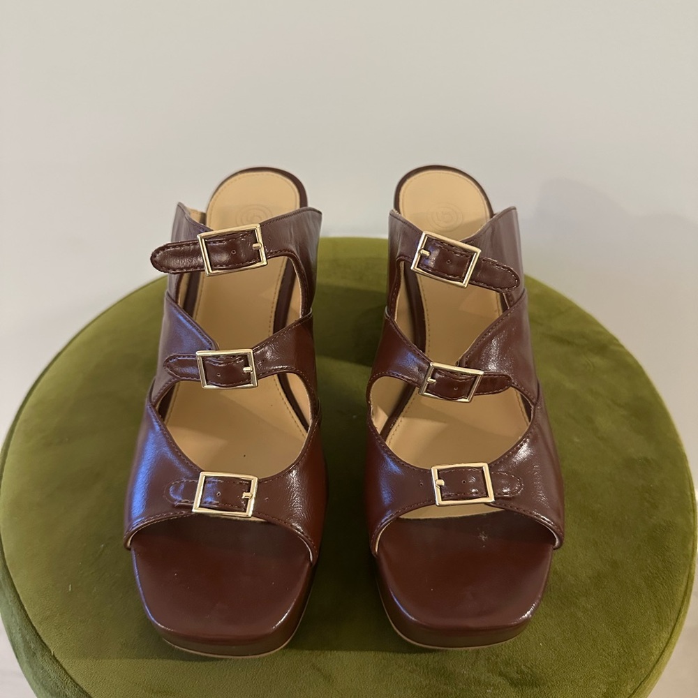 Platform Slide Heels in Dark Brown - Picture 2 of 6